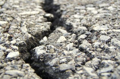 Crack in an asphalt roadway